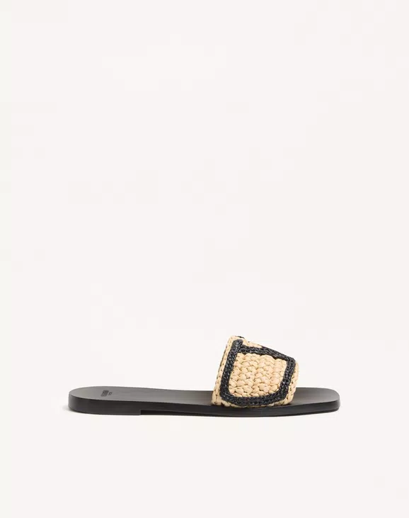 Valentino Viva Superstar Slide Sandal In Raffia With Crochet Embroidery - Image 1